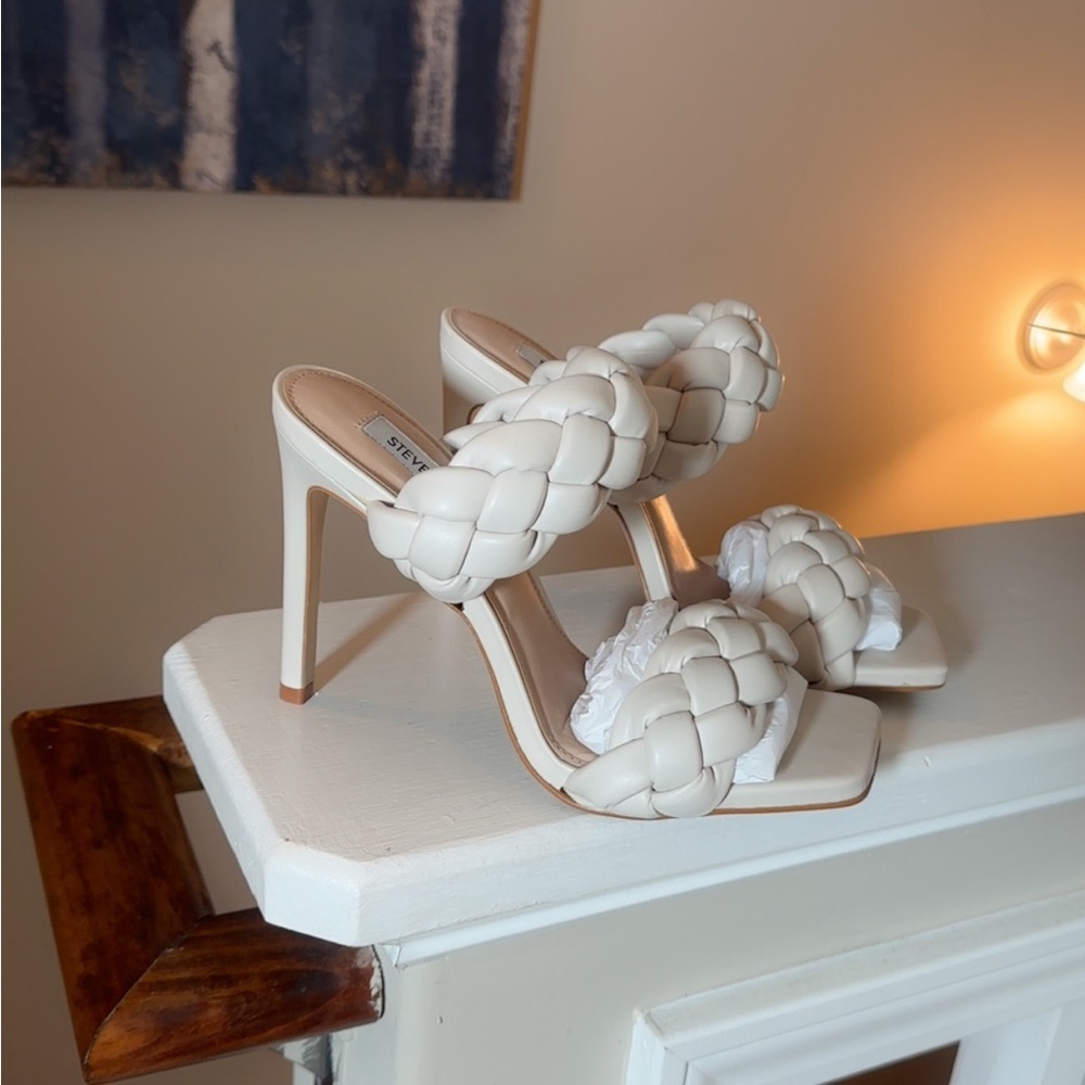 Steve Madden Cream Braided Stiletto Sandals